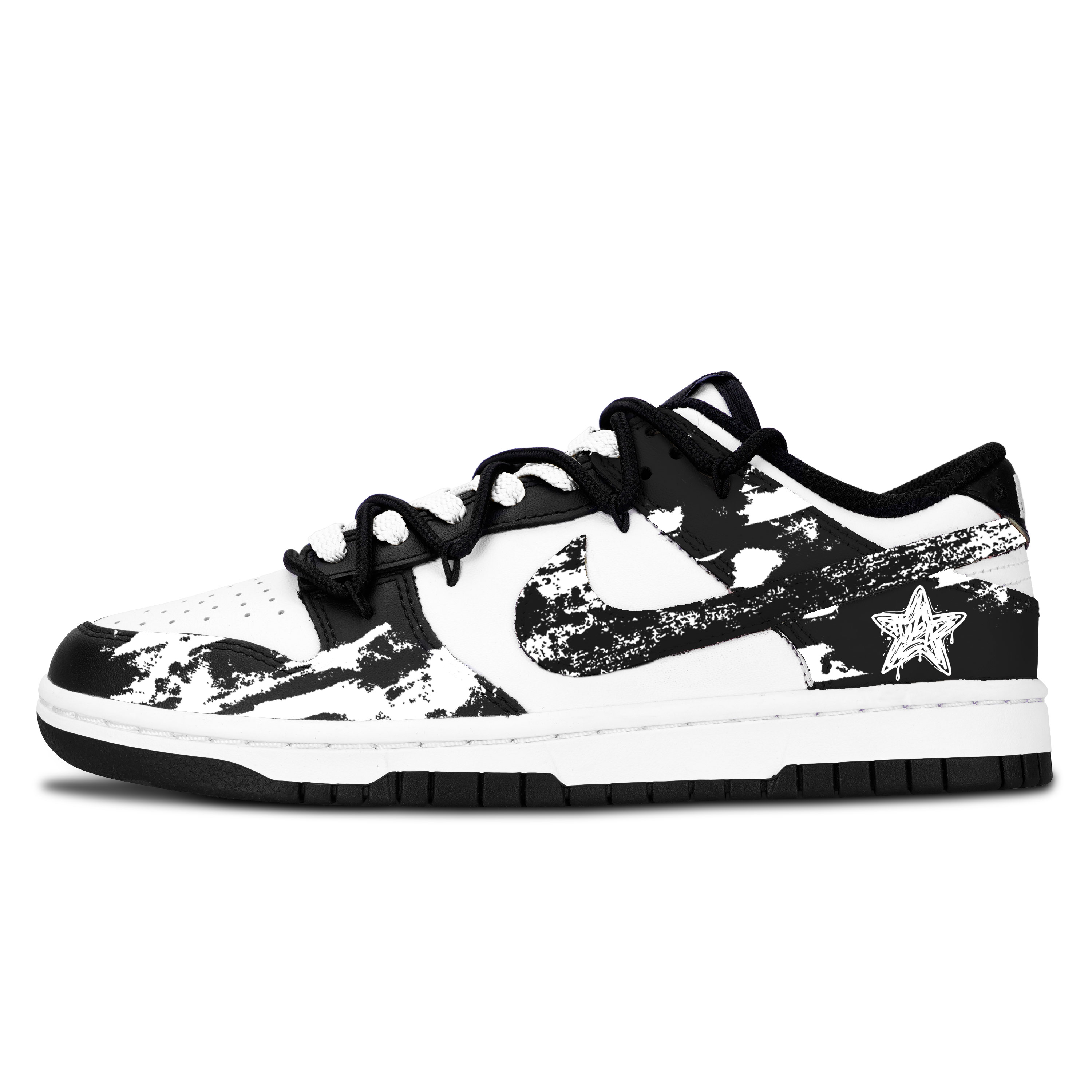 

Nike Dunk Black White, Star Trace Ink - износостойкие низкие скейтбордистские кроссовки унисекс, черный