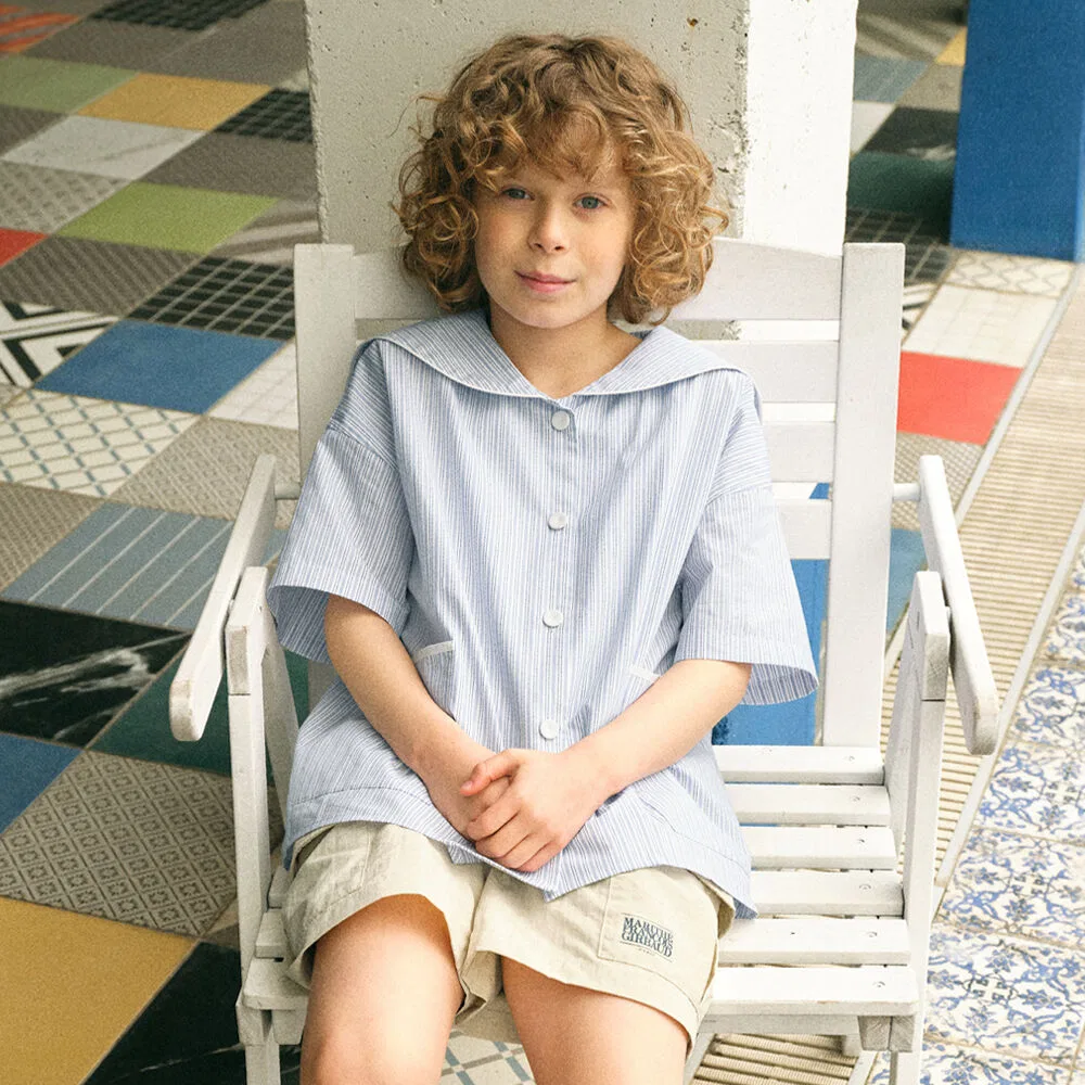 Детская блузка с короткими рукавами в морском стиле светло-голубая от Marithé Kids
