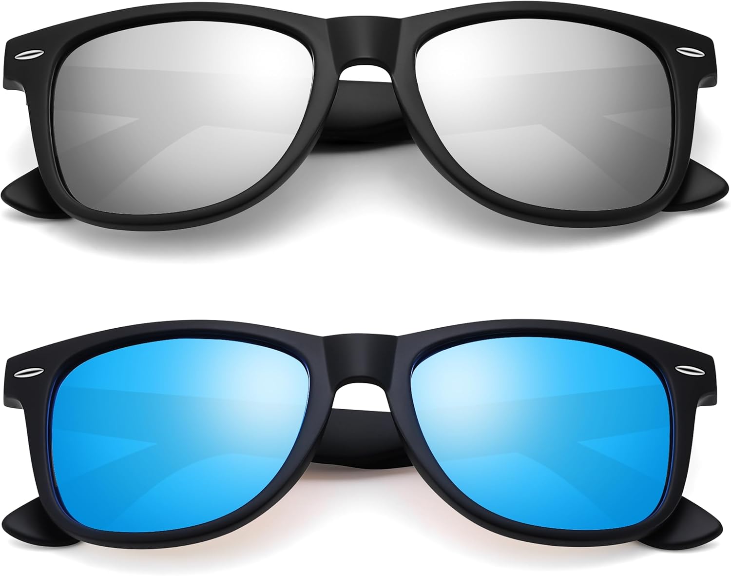 

Поляризованные солнцезащитные очки Bouryo Square Wayfarer для мужчин и женщин, для вождения, рыбалки, с защитой UV400 (2 шт.), A3-(2 Pack) Matte Black/Silver White + Matte Black/Ice Blue