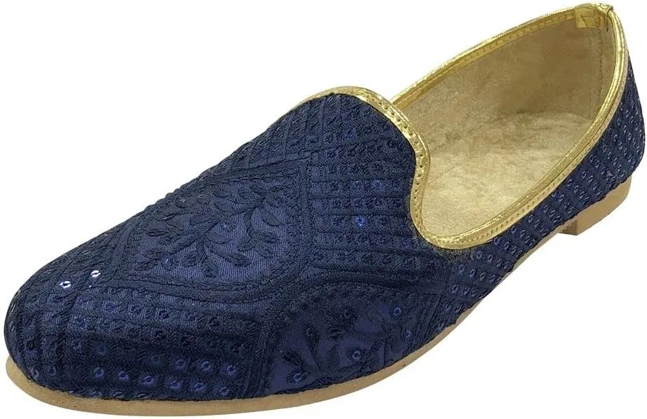 Step n Style Мужские панджабские джутти, традиционная этническая обувь моджари, свадебные лоферы шервани, синие лоферы ручной работы с вышивкой Juttis