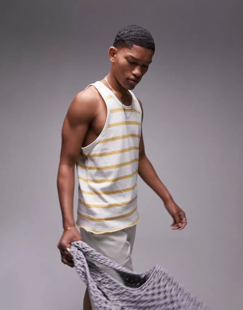 

Горчичная футболка в полоску без рукавов Topman