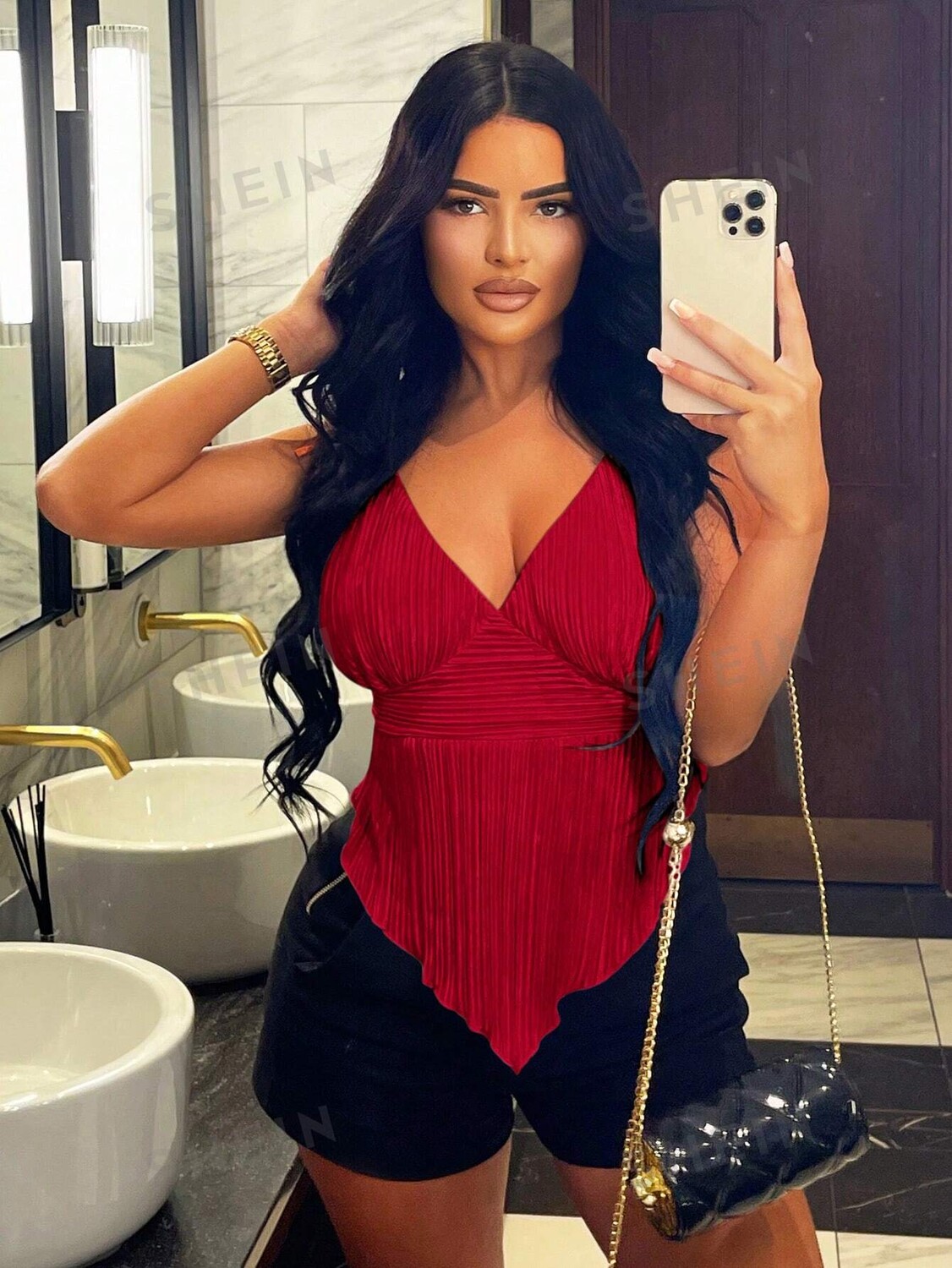 

Топ женский Shein SXY с асимметричным подолом, красный