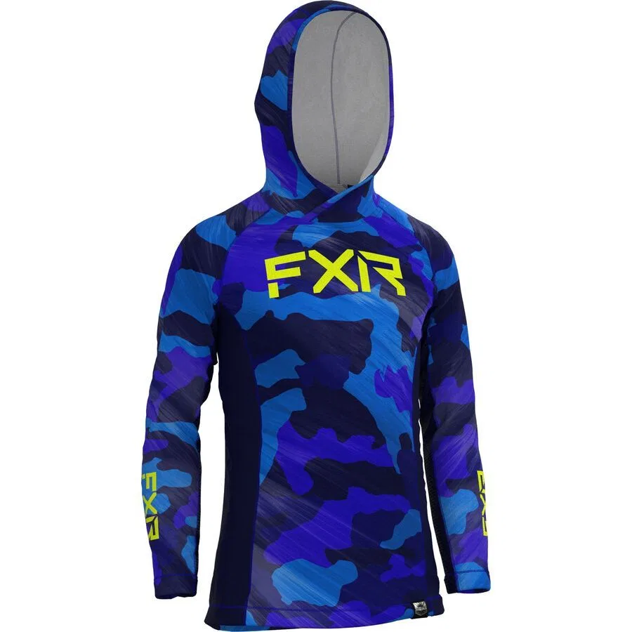 2024 молодежная атака UPF худи Fxr, Blue Camo/Hi-Vis