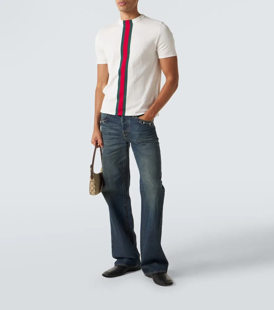 Футболка Gucci Web Stripe, хлопок, белый — фото 2