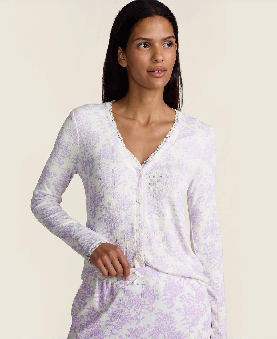 

Женский ажурный кардиган для сна с длинными рукавами Lands' End, Ivory/lilac ikat floral