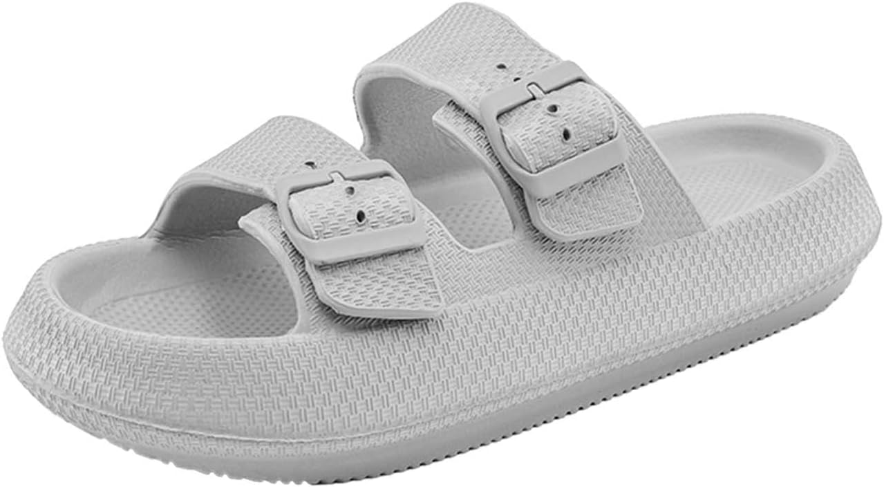 

Мужские регулируемые сандалии Eliogn для комфорта с плоской подошвой, уличная мода, с двойной пряжкой, домашние тапочки, пляжные и душевые сандалии, серый