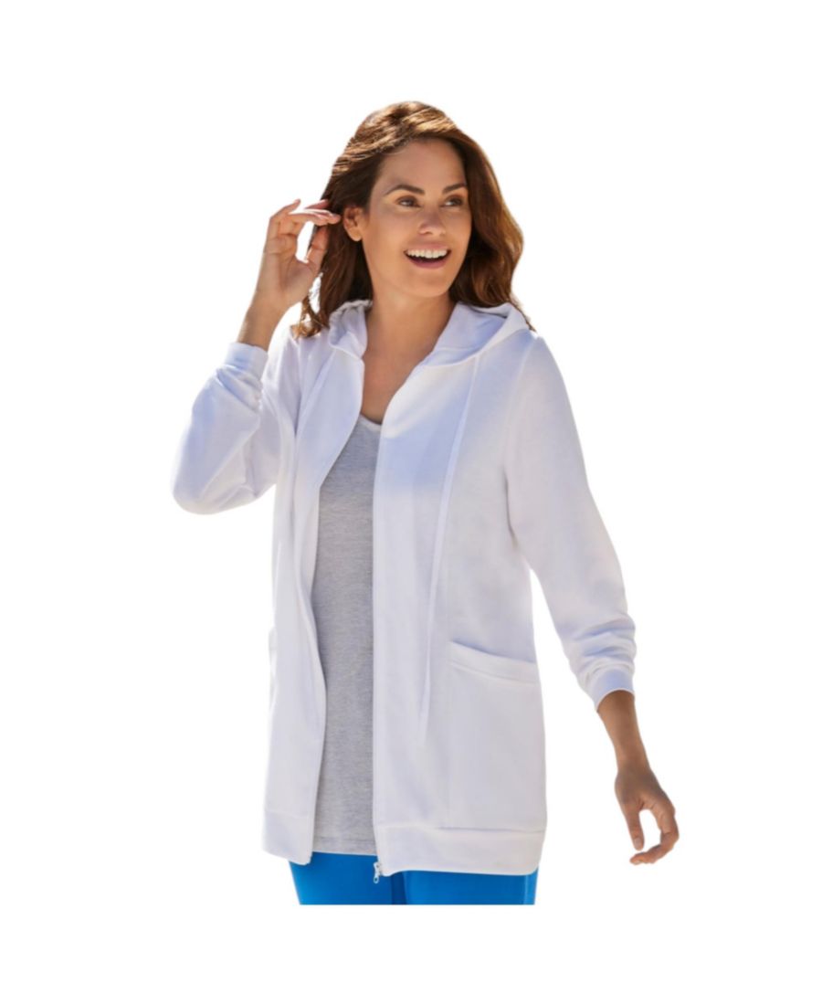 

Куртка-туника с капюшоном на молнии большого размера Woman Within, White