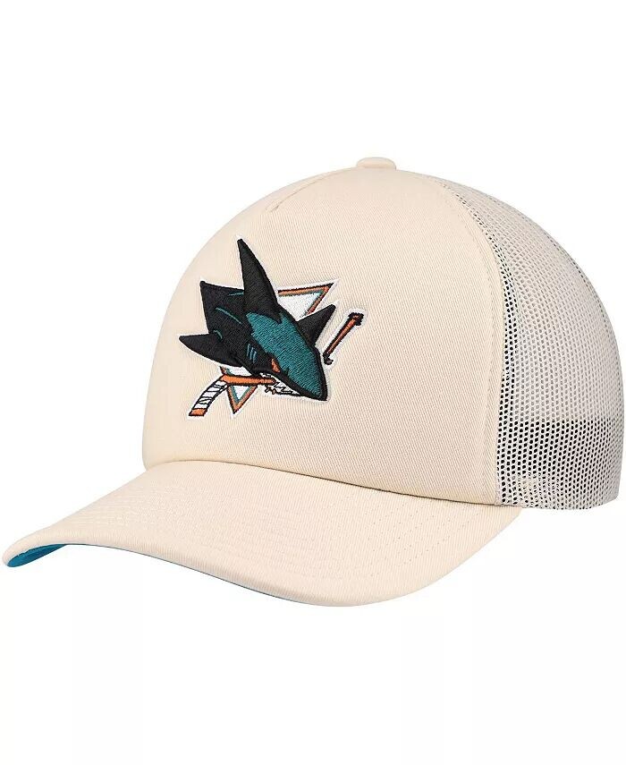 

Мужская кремовая регулируемая кепка San Jose Sharks из пеноматериала спереди Trucker Mitchell & Ness, бежевый