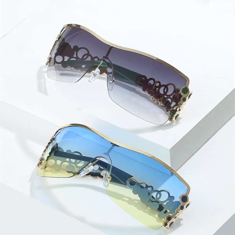 

Солнцезащитные очки в металлическом ободке 2027 года для женщин и мужчин. Модные солнцезащитные очки в винтажном стиле с полуободковой оправой MTZJH, Blue Yellow