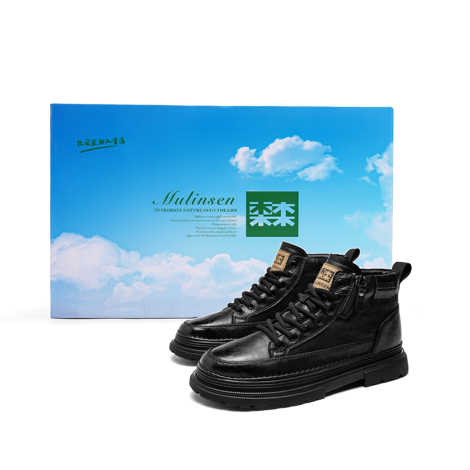 

Mulinsen Высокие повседневные мужские ботинки черные [с флисовой подкладкой], цвет Black [Fleece-Lined]