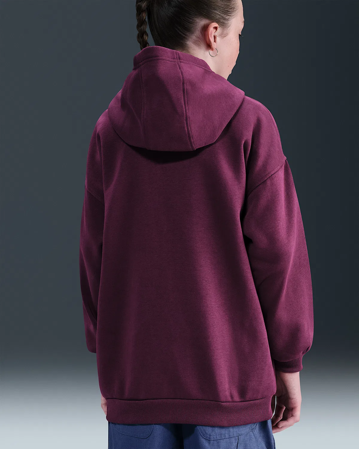 Детский оверсайз худи Nike Sportswear Club Fleece, Bordeaux/Bordeaux/White — фото 4