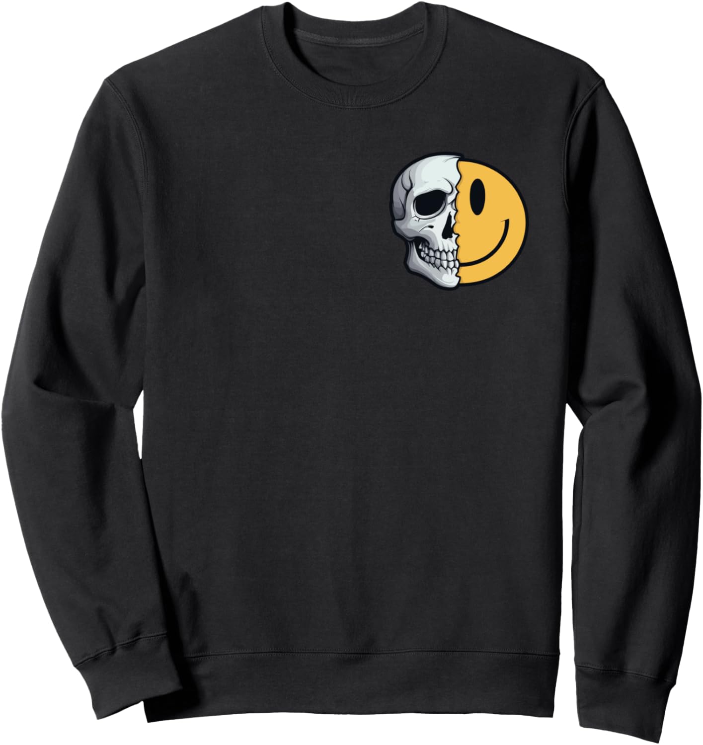 

Толстовка с татуировкой в стиле «полушеречь череп, улыбающееся лицо, рейв, скелет, 70-е, 80-е, 90-е» Malfunctioning Apparel, черный