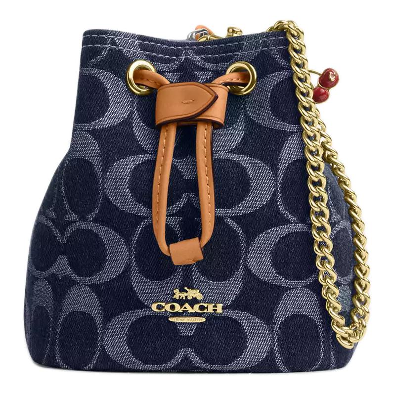

COACH Тканевая сумка через плечо с кулиской миниатюрная женская голубая