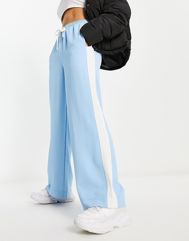 

ASOS DESIGN – Синие брюки без застежки с контрастной вставкой