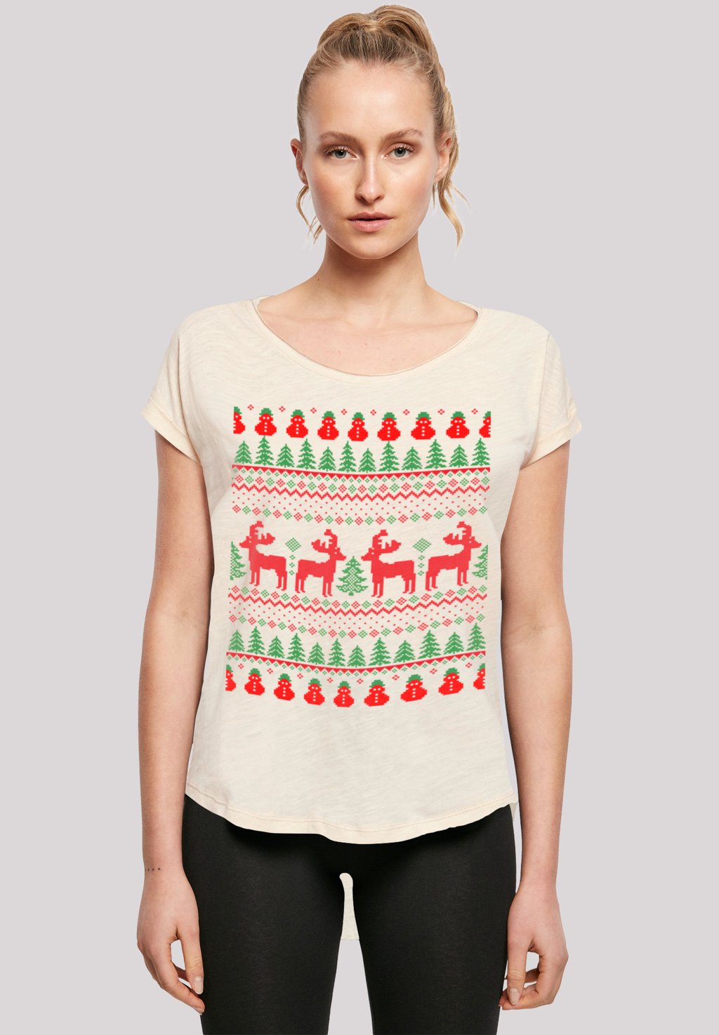 

Футболка с принтом CHRISTMAS REINDEERS WEIHNACHTEN MUSTER F4NT4STIC, песочный