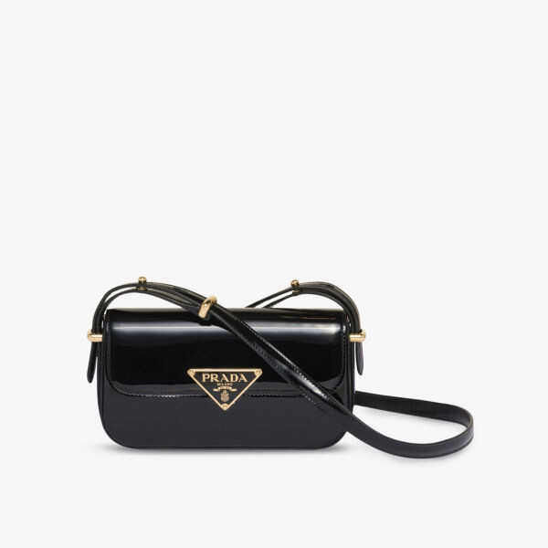 

Сумка через плечо из глянцевой кожи с логотипом-пластикой Prada, черный