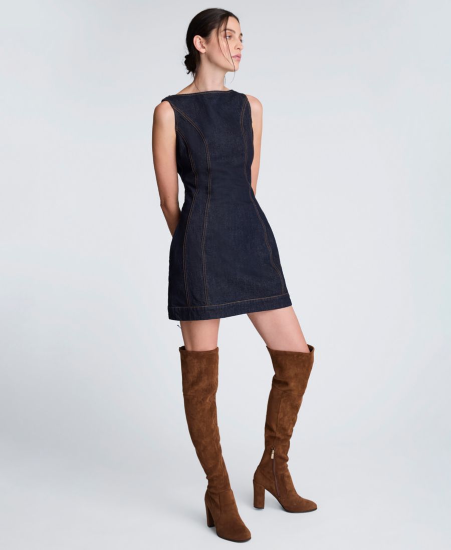 

Женское мини-платье-футляр без рукавов из джинсовой ткани, силуэт песочные часы Kenneth Cole, Indigo Rinse