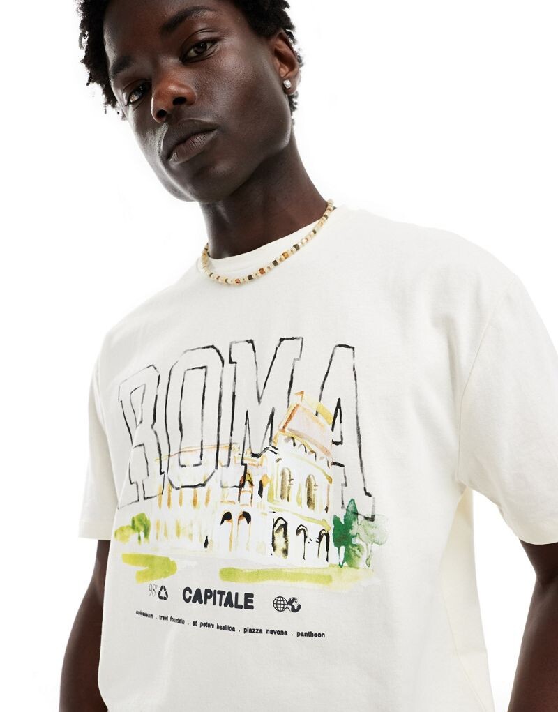 

Свободная белая футболка с городским принтом ASOS DESIGN