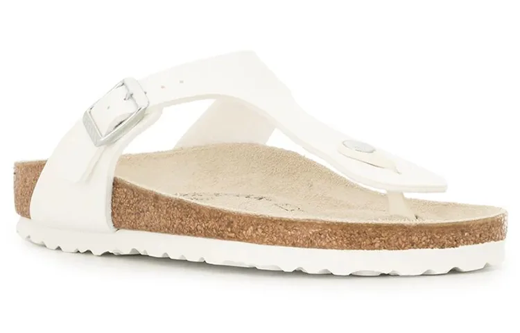 Birkenstock Gizeh Rubber Sole Abrasion Resistant Flip Flops Unisex White Brown — фото 3