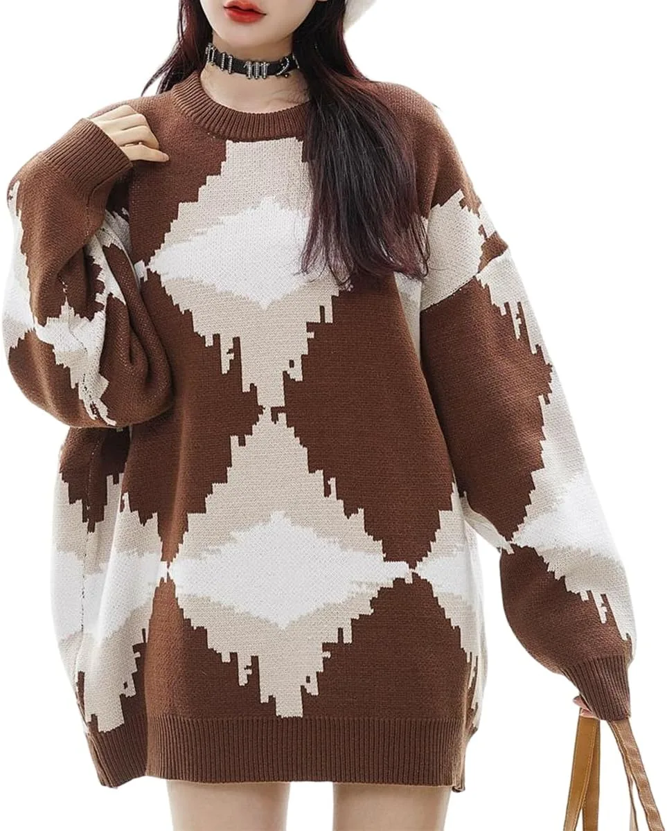 

Свитер Retro Dual-Color Diamond Pattern Loose Fit для мужчин и женщин Helewala