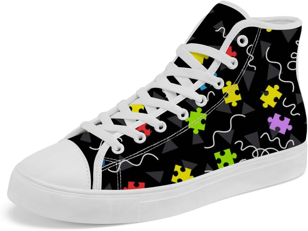 

Кроссовки для аутизма для мужчин и женщин, высокие холщовые сникерсы, на шнуровке, повседневная обувь, подарок для мамы и папы Chebing, черный