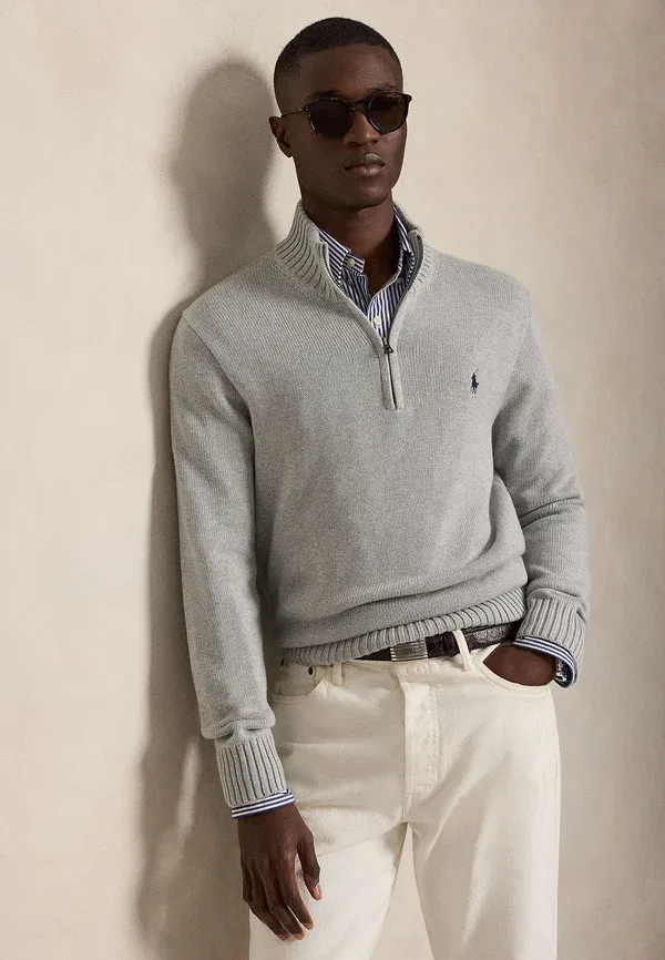 Свитер с четверть-застежкой и воротником-стойкой Polo Ralph Lauren, цвет андовер хизер