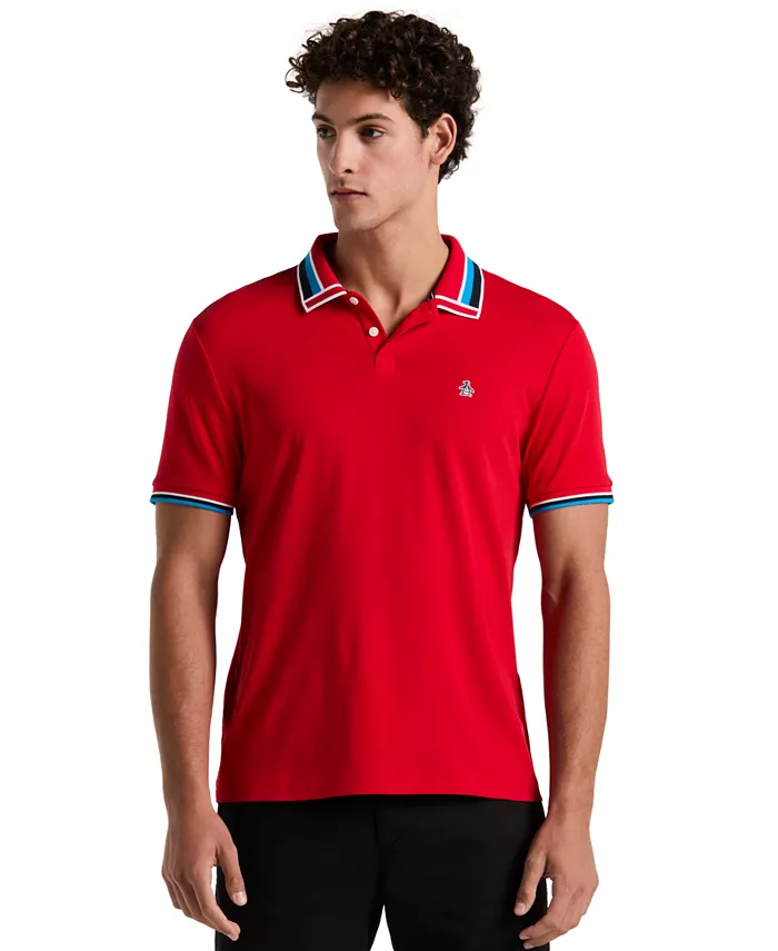

Мужская хлопковая поло с контрастными манжетами и воротником Slim-Fit Original Penguin, красный