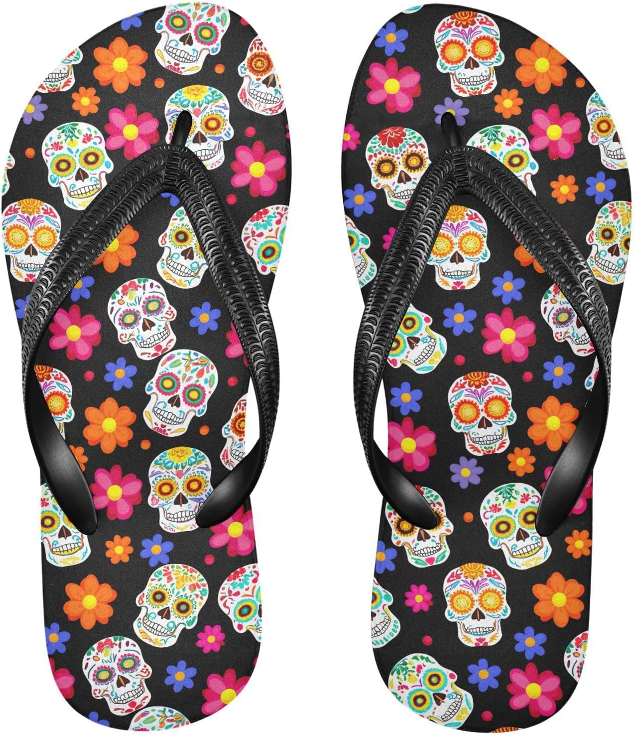 

Женские и мужские пляжные шлепанцы с цветочным рисунком Skull Flowers, летние повседневные сандалии 2301638 Kfbe