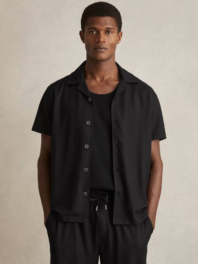 

Warwick Textured Stripe Regular Fit рубашка с короткими рукавами Reiss, Black