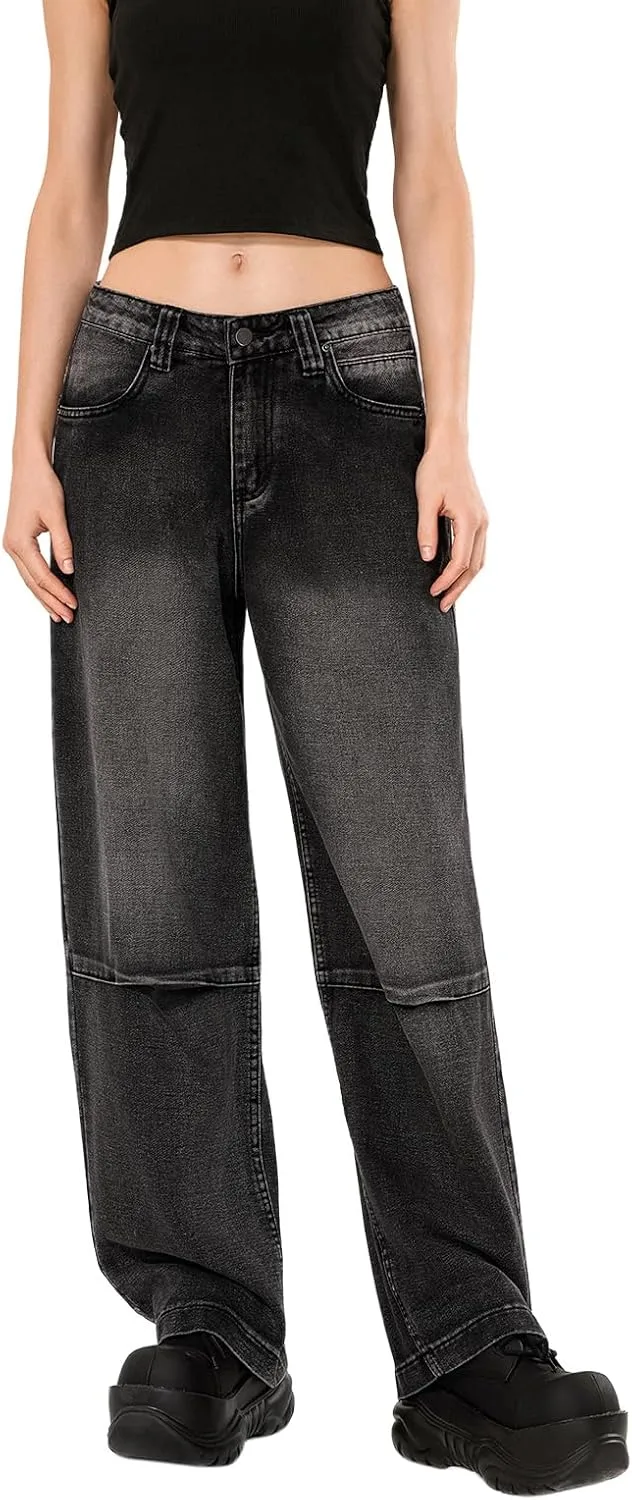 

Женские джинсы прямые широкие мешковатые high waisted relaxed fit деним Fuguibadn