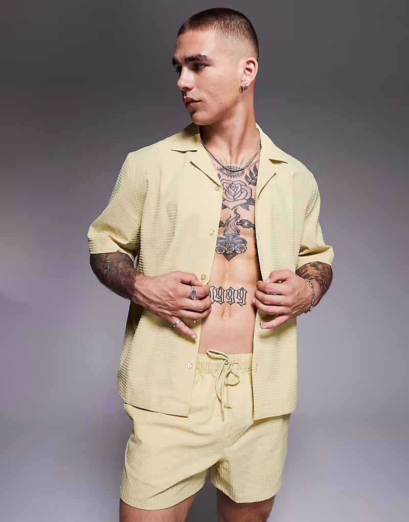 

Рубашка свободного кроя из сирсакера от ASOS DESIGN зеленого цвета