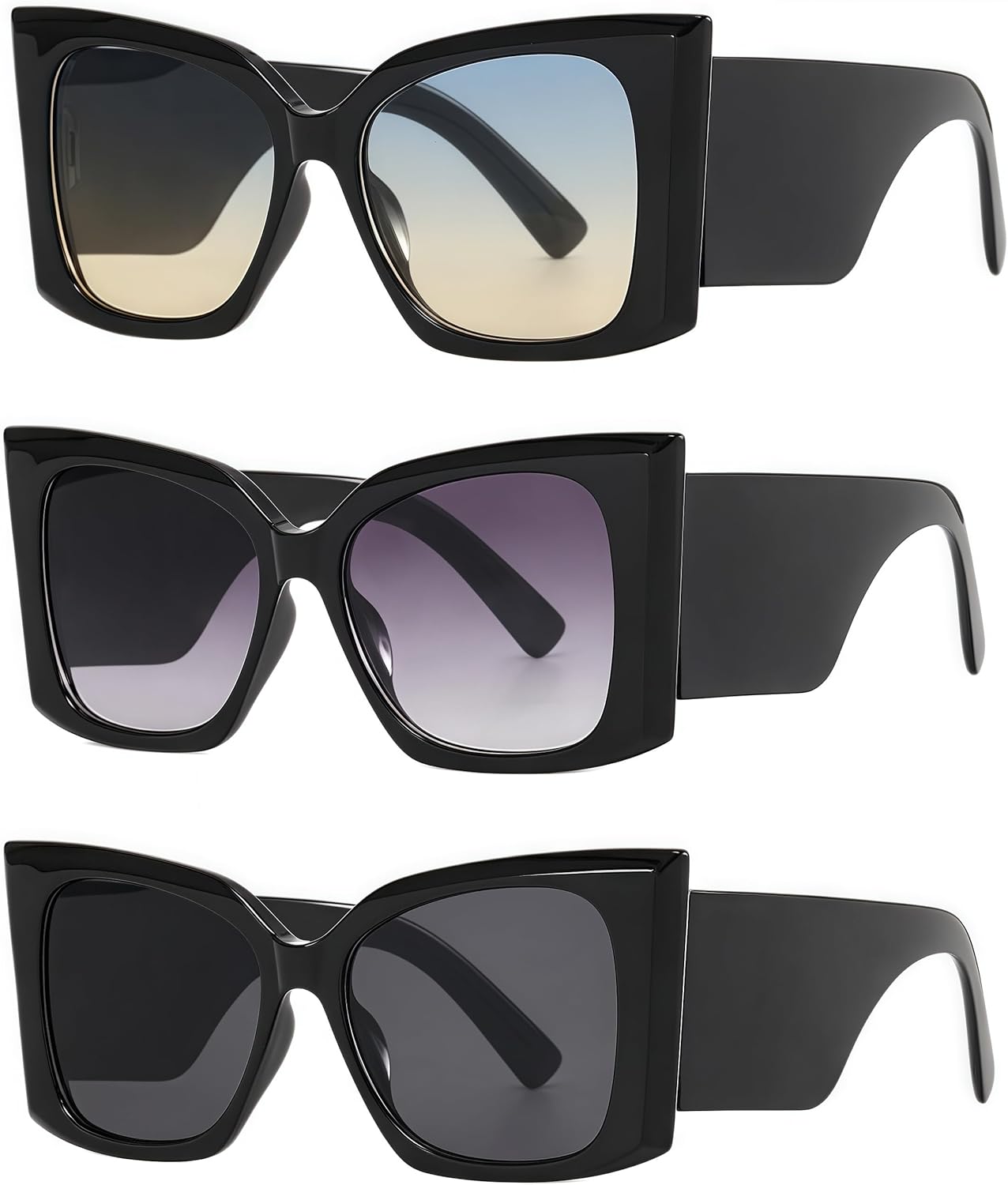 

Большие квадратные солнцезащитные очки в стиле «кошачий глаз» в стиле Y2K, модные летние очки для вечеринок, унисекс, для женщин и мужчин, с защитой от ультрафиолета UV400 NLEYANB, Three Black