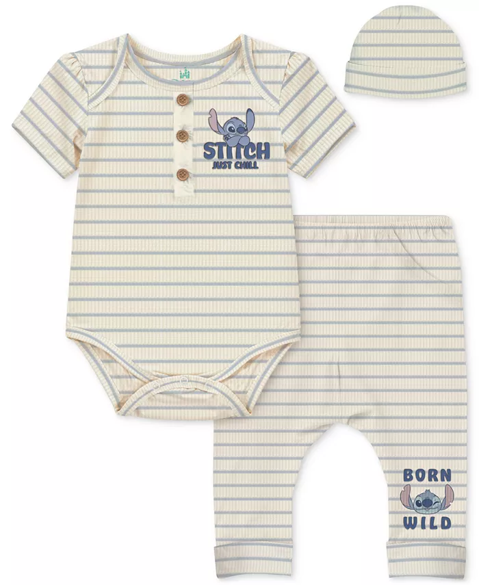 

Комплект для мальчиков: боди, штанишки и шапочка Stitch Stripe (3 предмета) Disney, коричневый/бежевый