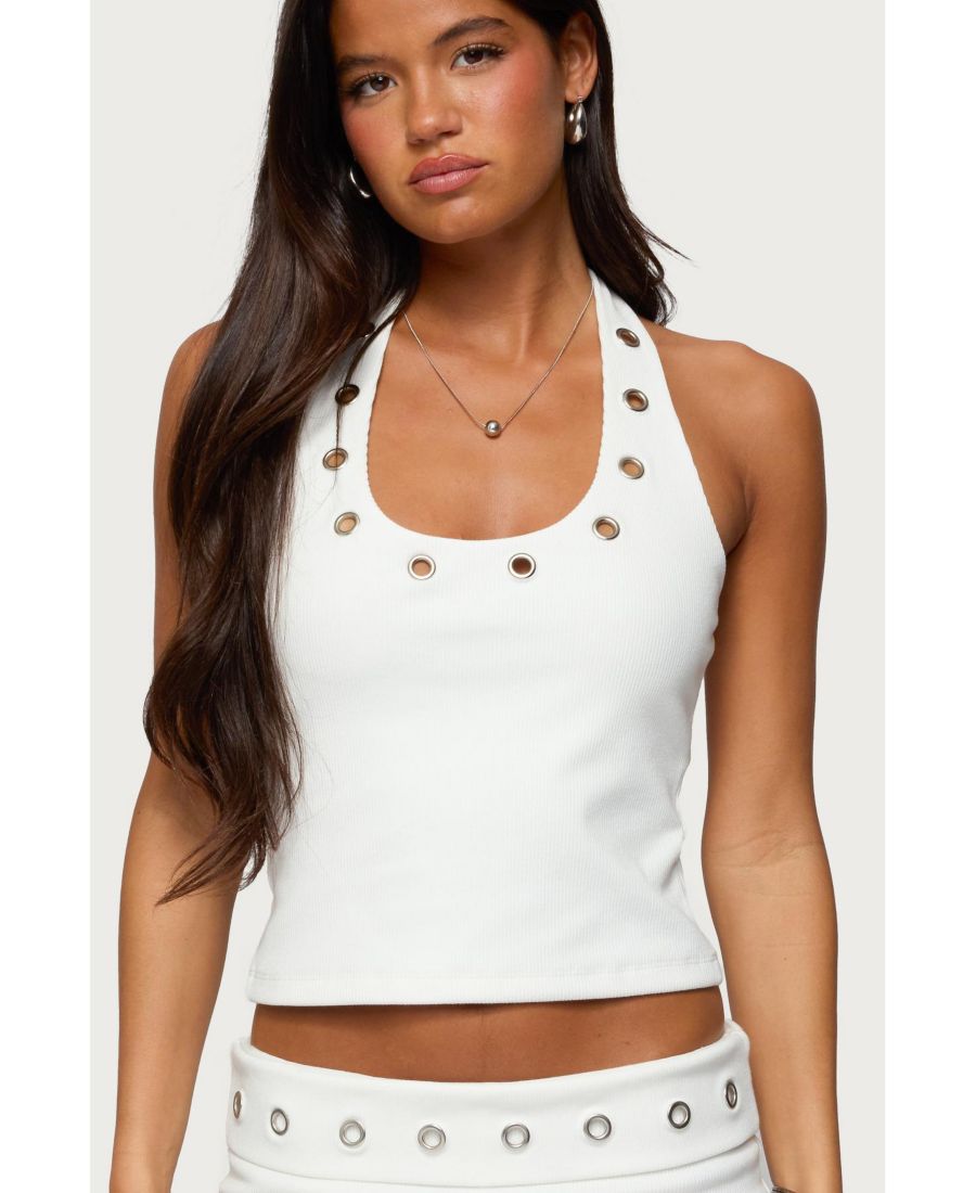 

Женский ребристый топ-халтер Havana с люверсами Edikted, White