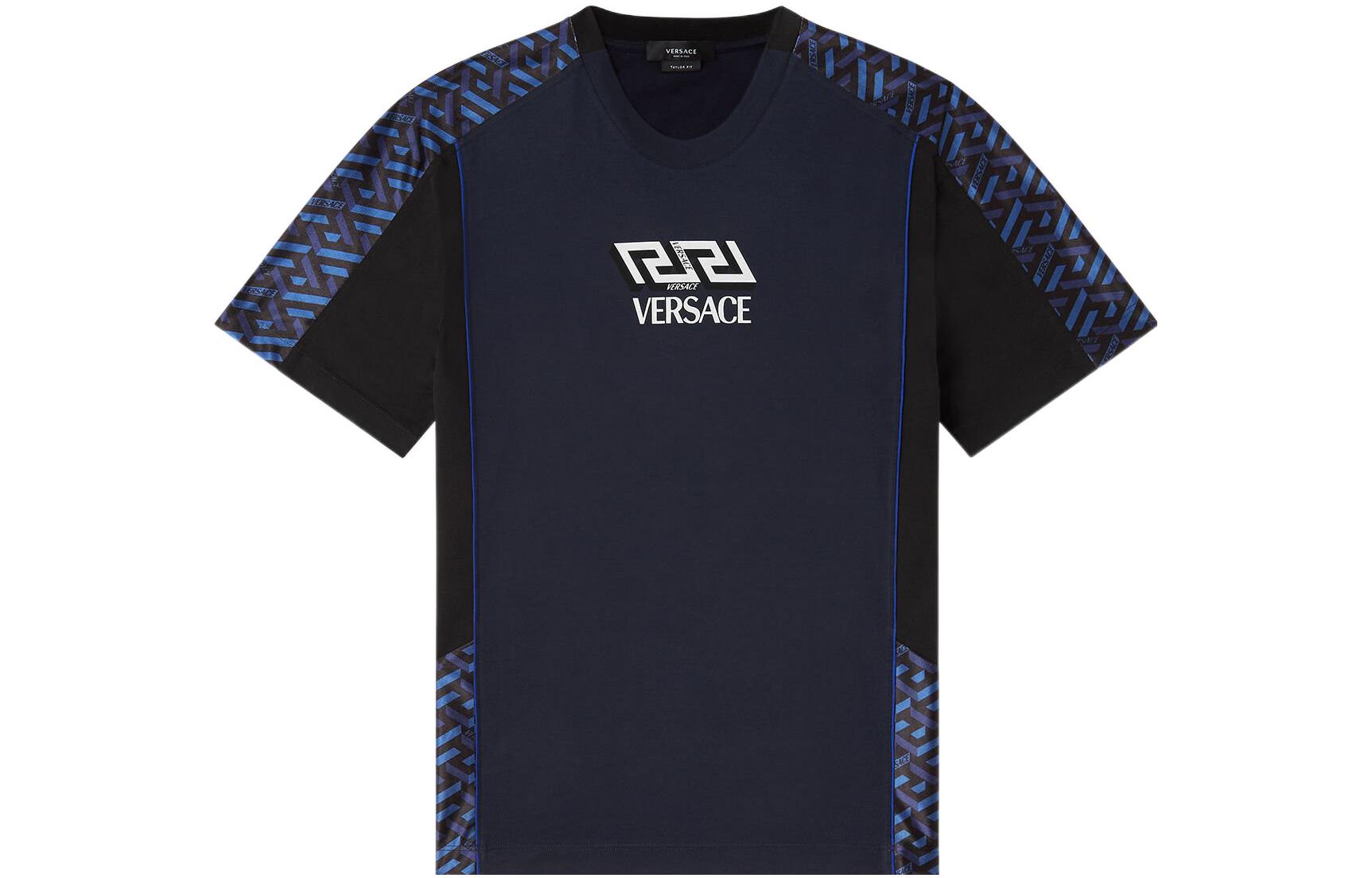 VERSACE Футболка с коротким рукавом Men Logo Letter Print Navy Blue — фото 3