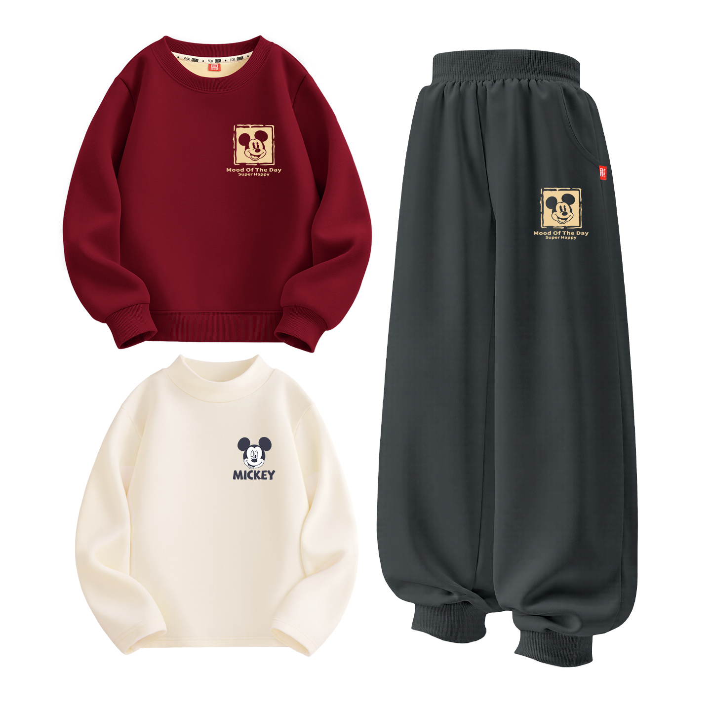 

Детская повседневная спортивная одежда с воротником-гольф утепленная Disney, [thickened and fleece-lined three-piece set]difangqi k бордовый+difangqi k graphite серый+gt didaishao k milk белый