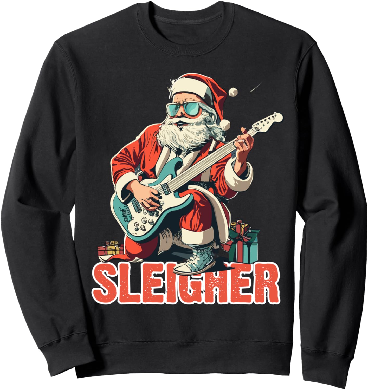 

Толстовка с изображением Санта-Клауса и гитары на рождественских санях Sleigher Christmas Gifts, черный