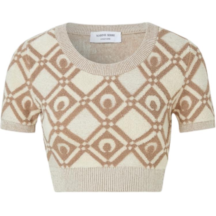 

Marine Serre Кроп-топ женский светло-желтый с круглым вырезом умеренной длины