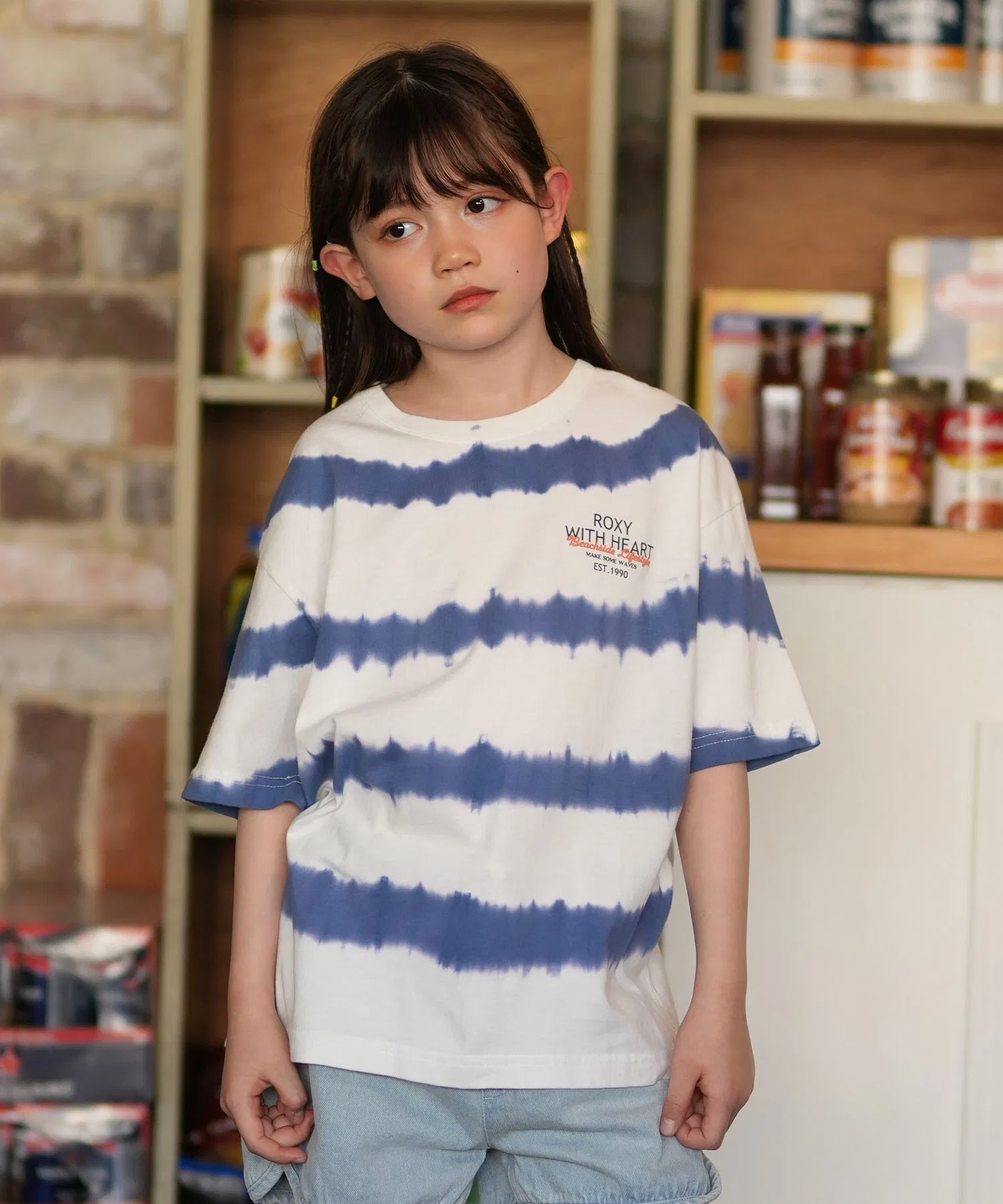 Детская футболка ROXY MINI MAKE SOME WAVES с принтом и логотипом бело-синяя