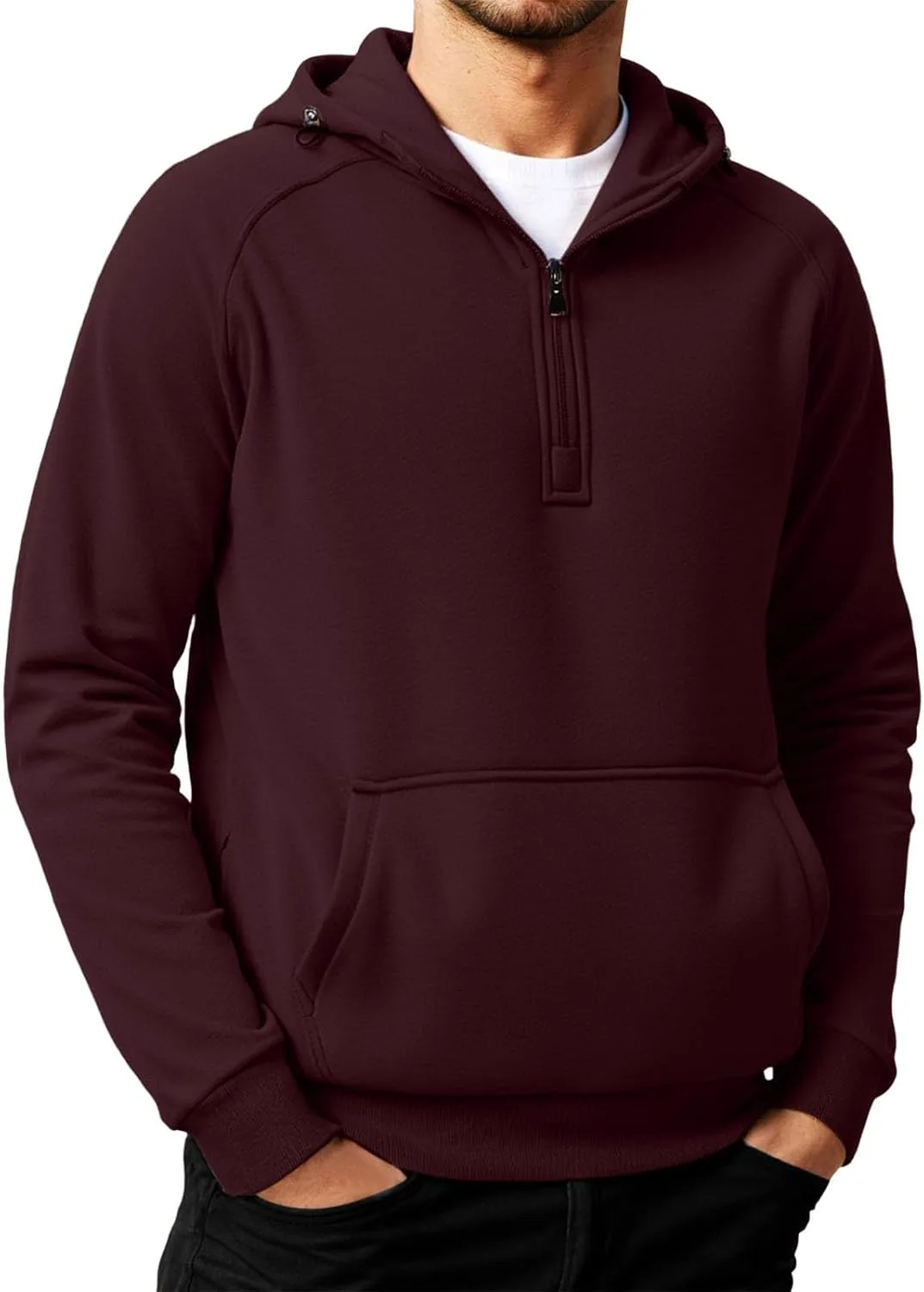 

Толстовка с капюшоном для мужчин, легкая, с карманом-кенгуру и молнией на четверть