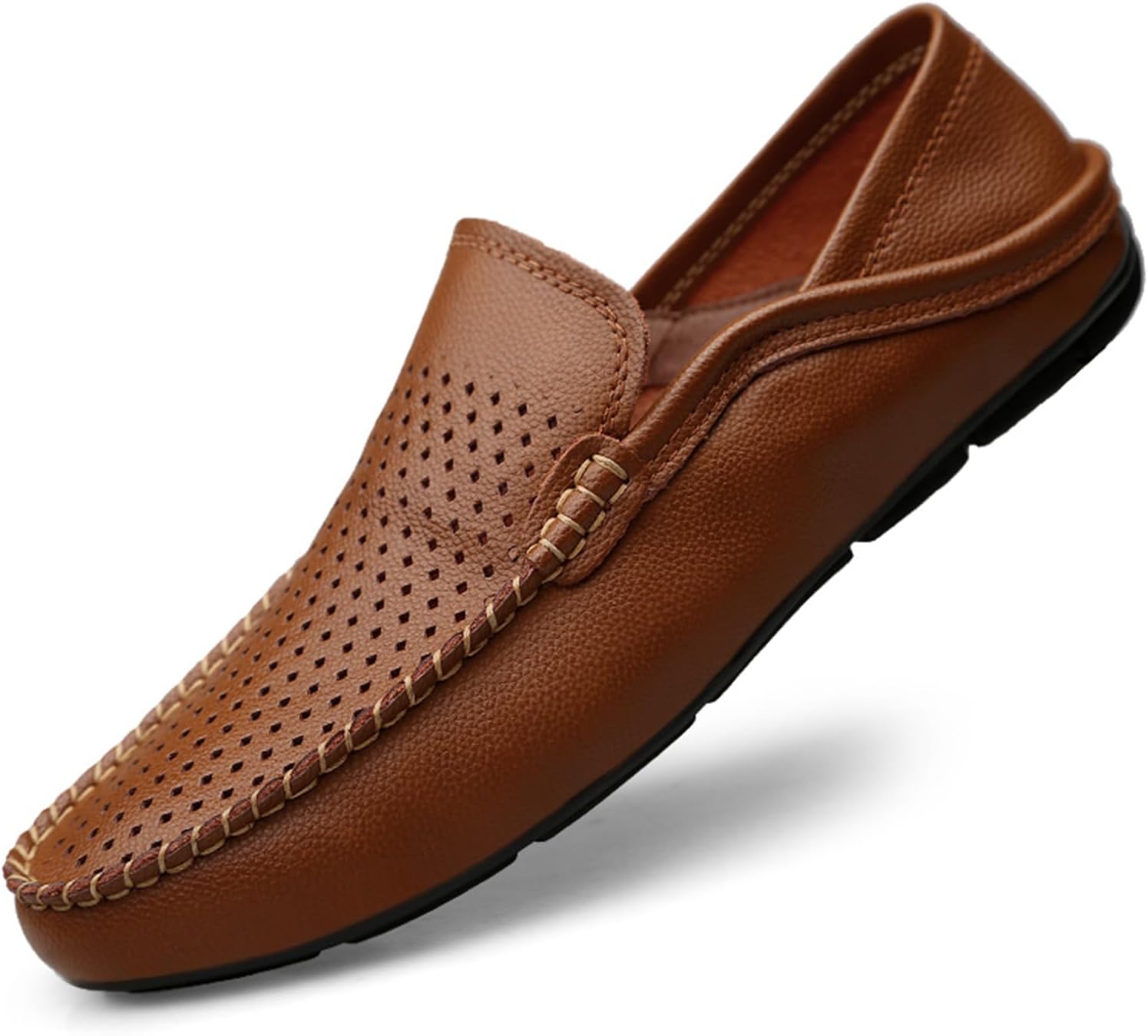 

Мужские лоферы слипоны из кожи, повседневная обувь для мужчин, удобные дышащие обувь для ходьбы и вождения Abborora, Brown Hollow