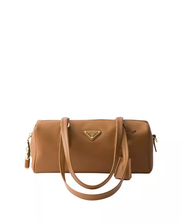 

Средняя кожаная сумка с верхней ручкой и замком. Prada, коричневый