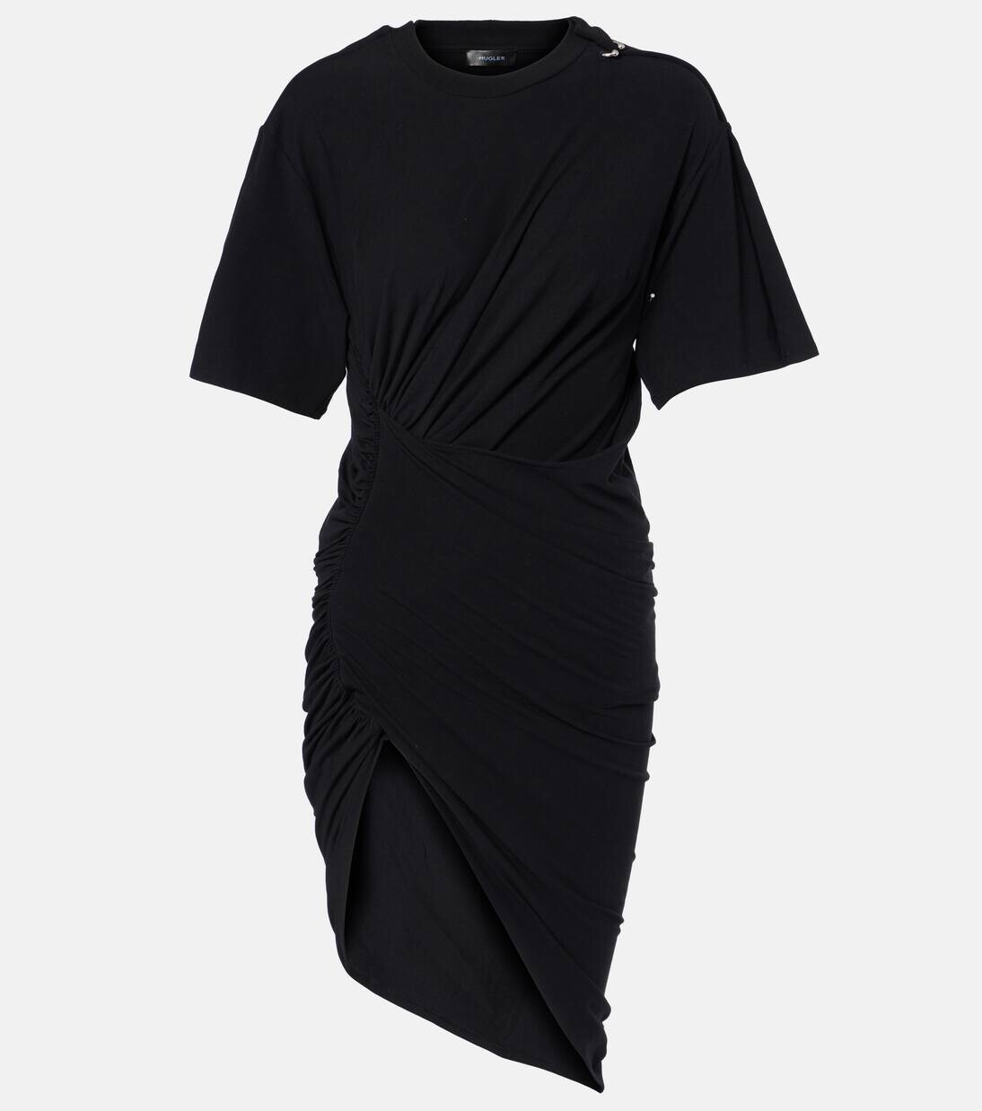 

Мини-платье из хлопкового трикотажа с драпировкой Mugler, черный