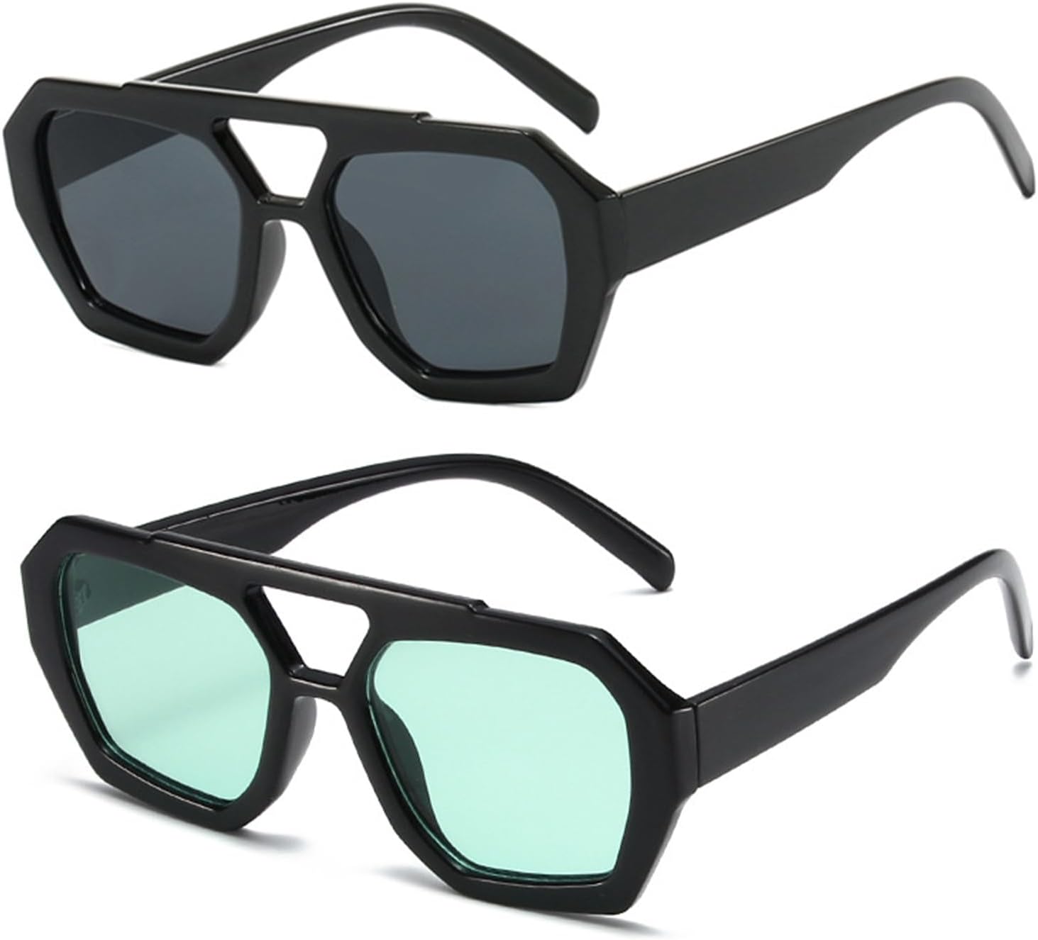 

Ретро-солнцезащитные очки-авиаторы 70-х годов, женские и мужские, шестиугольная, квадратная форма, модные, дизайнерские, винтажные, с двойной перемычкой, модель DSR039 DUMOK, Black/Green