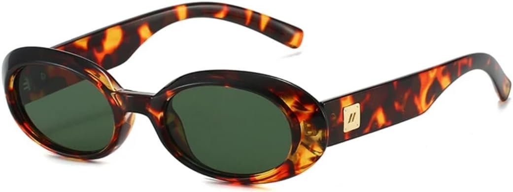 

Ретро-классические маленькие овальные солнцезащитные очки для женщин, модные, с линзами цвета шампанского, защита от УФ-излучения UV400, модные для мужчин, с заклепками TYUVIVO, Leopard Dark Green