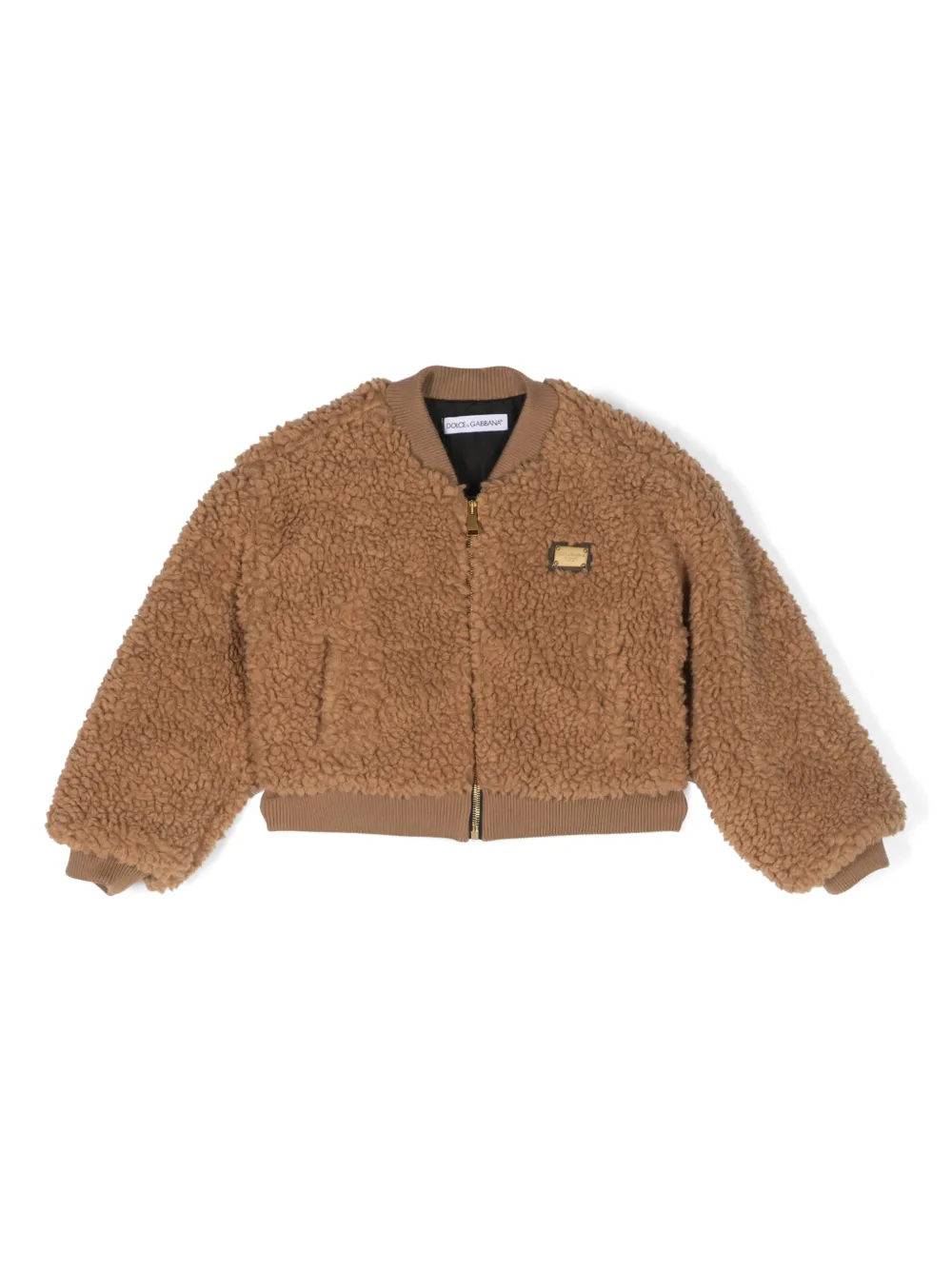 

Бомбер из овчины с логотипом Dolce & Gabbana Kids, коричневый