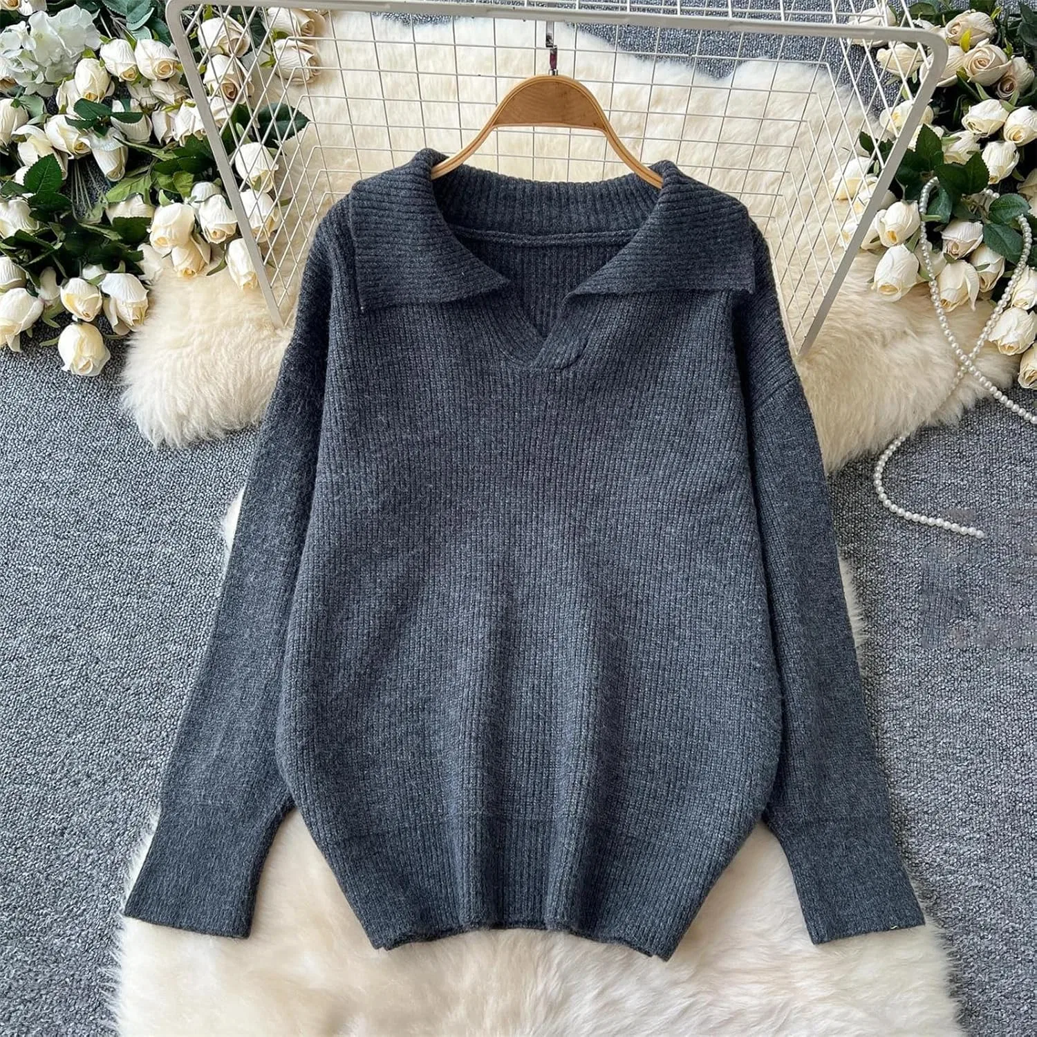 Женский спортивный костюм из свитера и широких брюк, Generic, Light Brown — фото 2