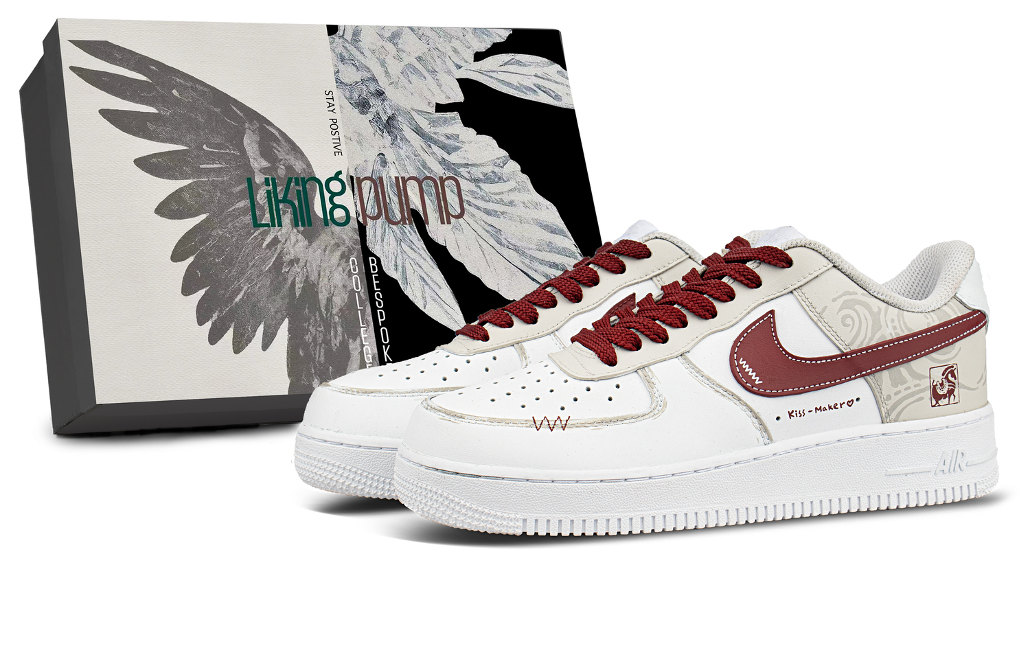 

Nike Air Force 1 Leather с амортизацией, устойчивые к истиранию и скольжению, низкие детские скейтбординговые кроссовки, темно-красные, унисекс