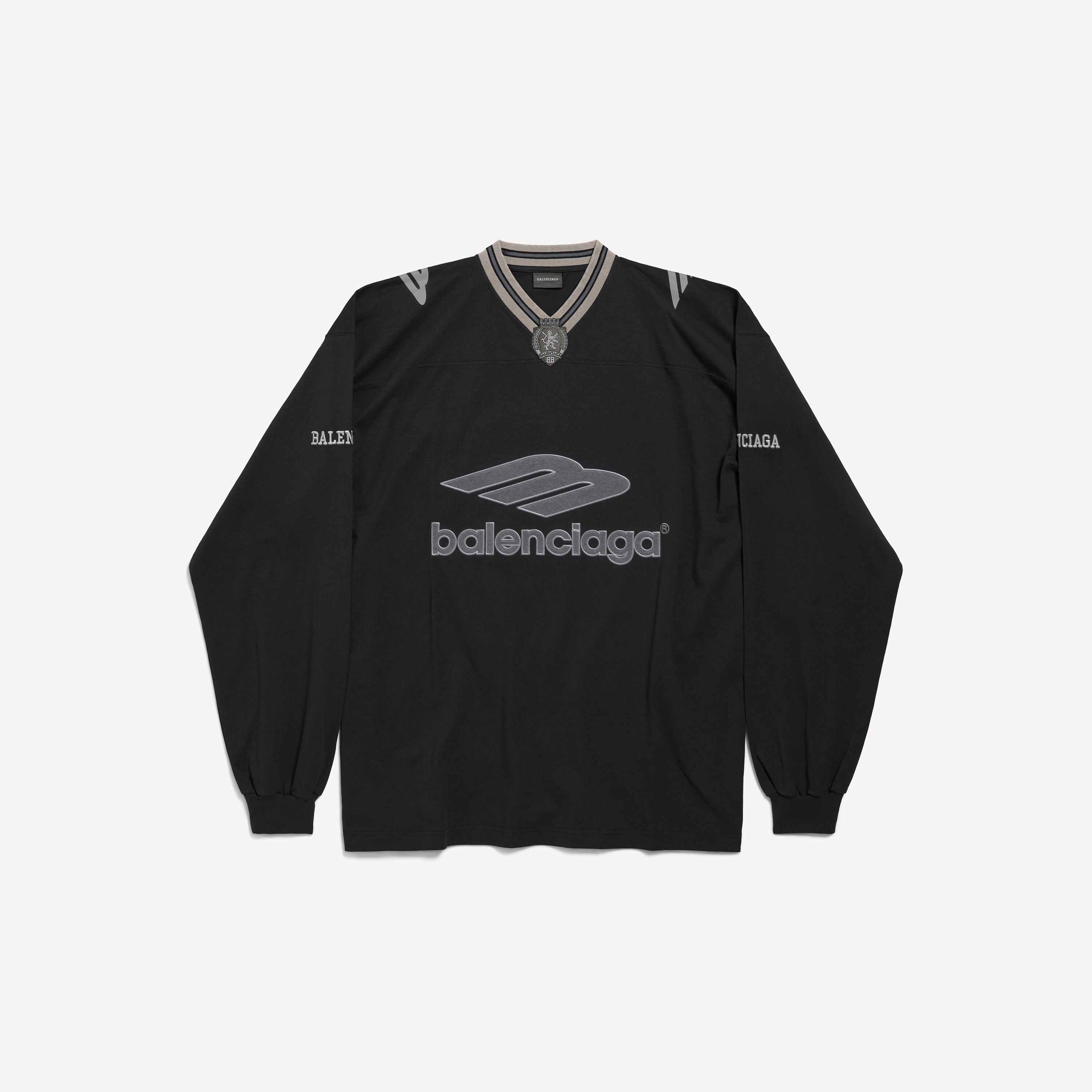 

Мужская футболка с длинным рукавом и v-образным вырезом 3b football в черном/антрацитовом цвете BALENCIAGA, антрацит/черный