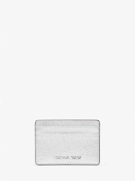 

Маленькая кожаная визитница Jet Set из металлизированной кожи Michael Kors, серебряный